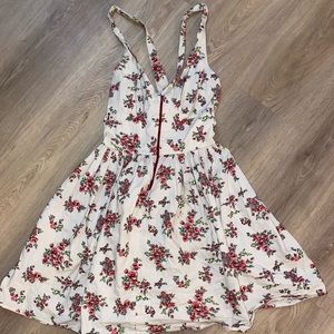 Fire Los Angeles Floral Dress- Cream A Line Dress Red/Pink flowers